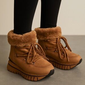Fornarina Fur Lined Winter Boots Tan Brown Wedge 5.5 Cozy Warm Snow Style